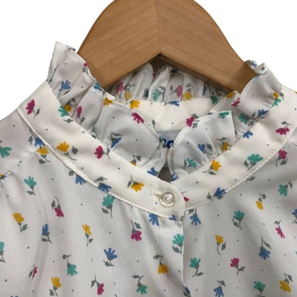 SOLD Vintage 70s 80s Ditsy Floral Button Up High Ruffle Neck Blouse size L - Picture 7 of 7